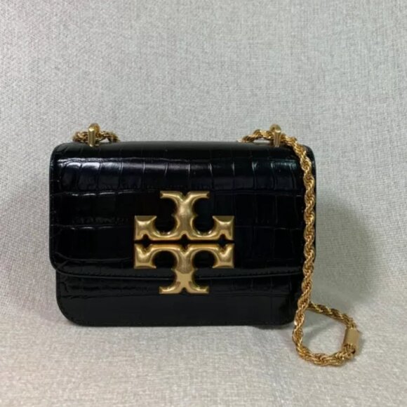 Tory Burch Handbags - TORY BURCH Eleanor Croc-Embossed Black Leather Small Convertible Shoulder Bag